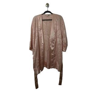 Victoria's Secret VTG Kimono Size One Size Peach Floral Sheer Tie Waist Robe